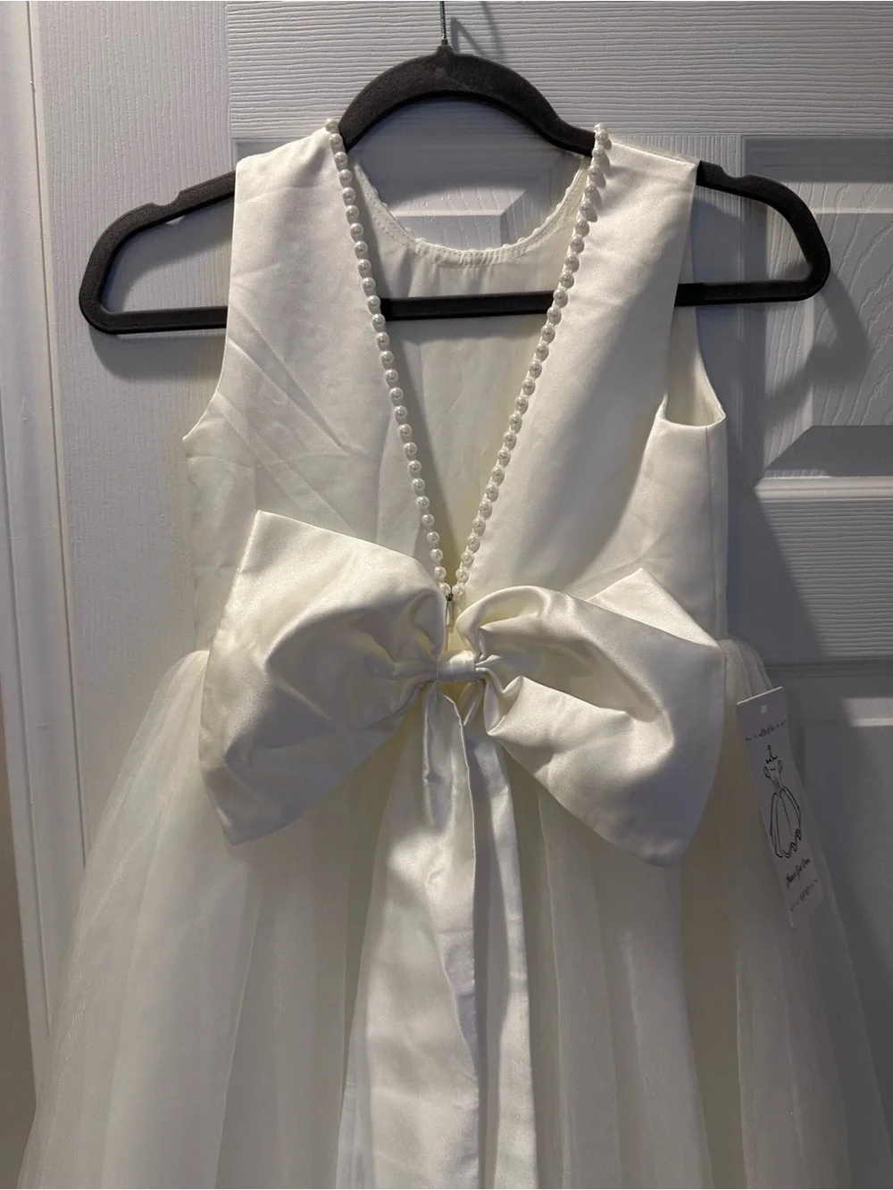White Pearl-Trim Girls' Tulle Dress